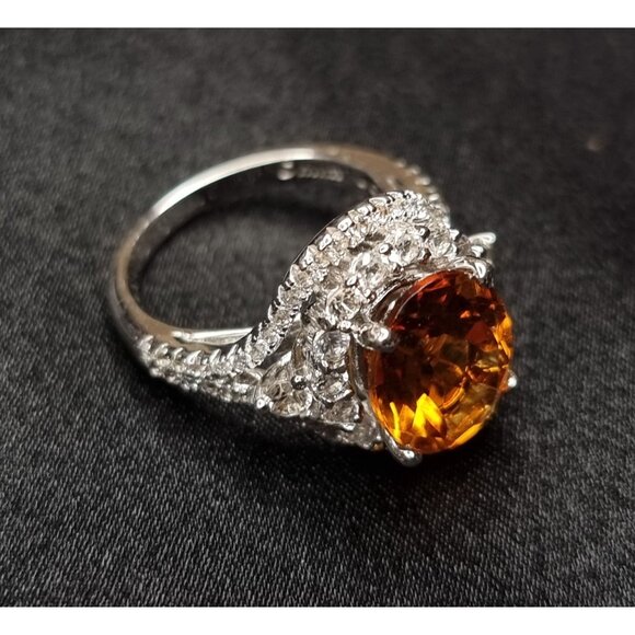 Citrine & CZ Ring Sterling Silver 925 Size 5.5 Elegant JCL China - Picture 5 of 6